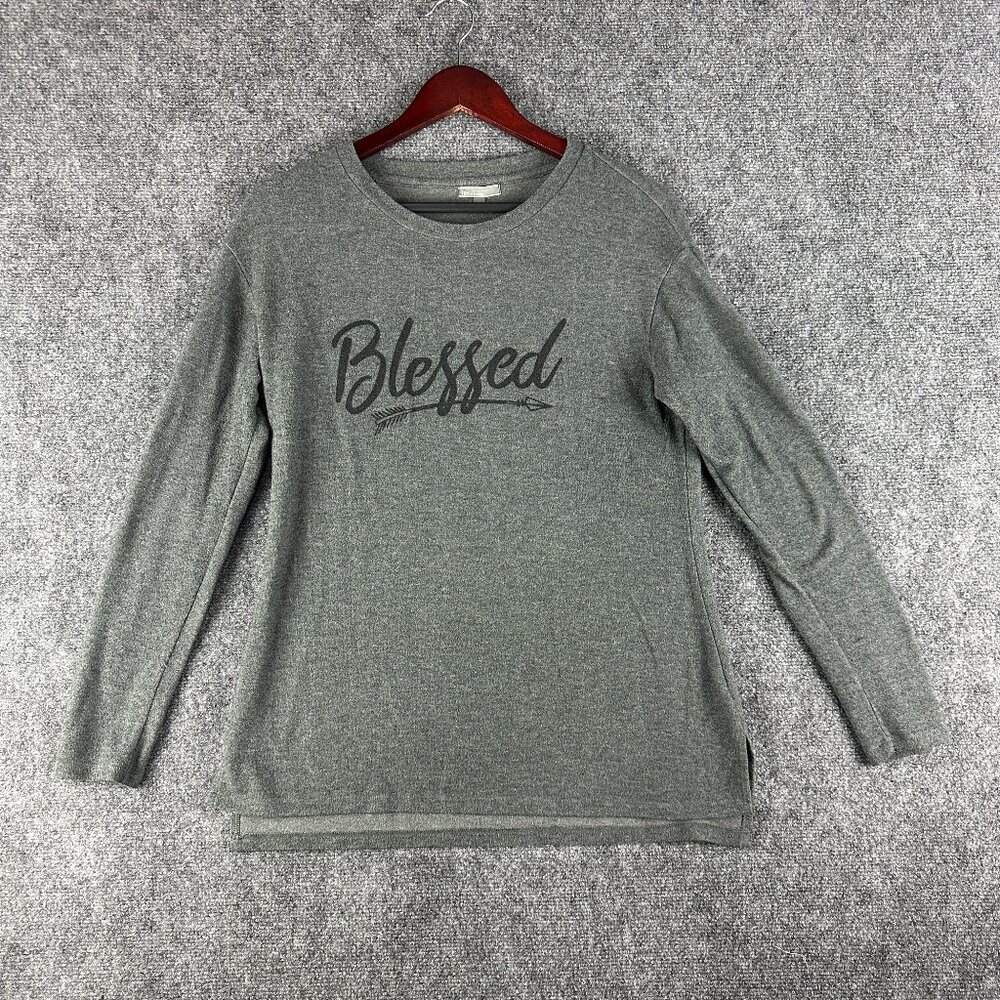 TBH To Be Honest Sweatshirt Womens Medium Gray Stretch Blessed Pullover
